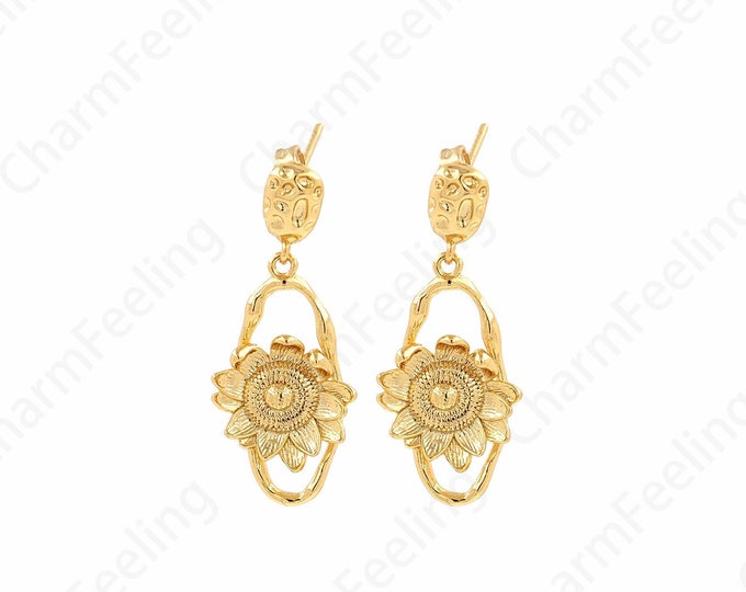 Micropavé CZ Flower Earrings, 18K Gold Filled Round Earrings, Tassel Earrings, Dangle Earrings, DIY Jewelry Supplies, 29.6x12.4x3mm