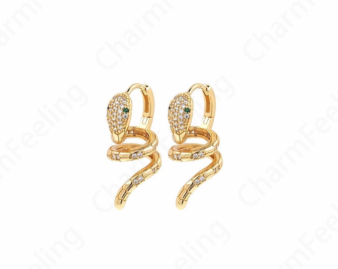 Gold Reptile Earrings,18K Gold Filled Snake Earrings,Animal Earrings,DIY Jewelry Making Accessories 31x16x13mm