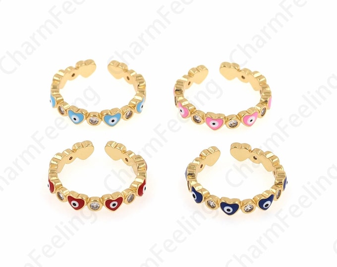 Heart-Shaped Eye Ring,18K Gold Filled Enamel Thin Ring,Heart-Shaped Eye Ring,Love Ring,Gold Open ring,Adjustable Ring, Heart-Eye Ring