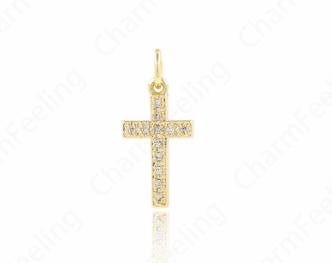 18K Gold Filled Cross Pendant,Christian Charm,Micropavé CZ Cross Necklace,Cross Charm,DIY Jewelry Accessories,20x9x2.3mm