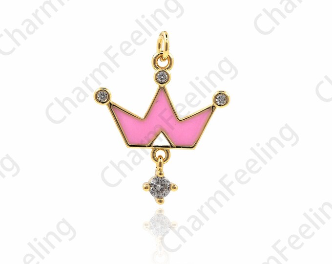 18K Gold Filled Enamel Crown Pendant, Crown Pendant, Crown Necklace, DIY Jewelry Accessories 22x18x2mm