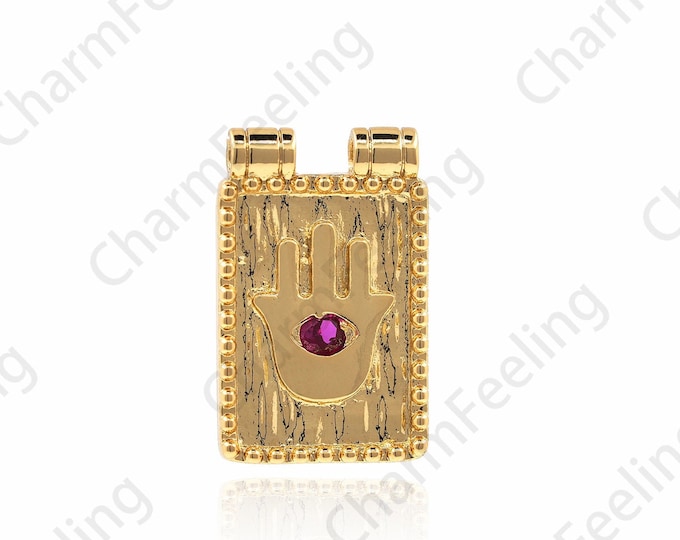 18K Gold Filled Square Pendant, Third Eye Pendant, CZ Lucky Eye Charm, Eye Jewelry, DIY Jewelry Accessories 20x13x2.5 mm