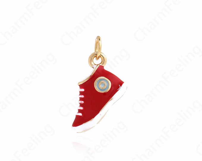 Shoe Pendant,Sneaker Charm, 18K Gold Filled Enamel Charm, Shoe Charm, DIY Jewelry Supplies, 13x15x5.8mm
