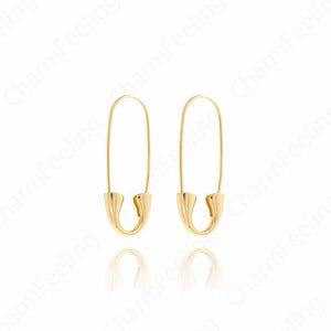 1 pair 18K Gold Filled Safety Pin Earrings, Gold Safety Pin Earrings, Safety Pin Charm, Safety Pin Jewelry 44x15.5x4.7mm