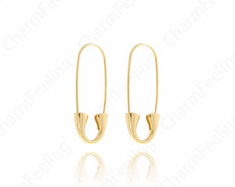 1 pair 18K Gold Filled Safety Pin Earrings, Gold Safety Pin Earrings, Safety Pin Charm, Safety Pin Jewelry 44x15.5x4.7mm