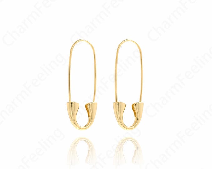 1 pair 18K Gold Filled Safety Pin Earrings, Gold Safety Pin Earrings, Safety Pin Charm, Safety Pin Jewelry 44x15.5x4.7mm