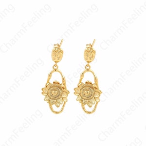 Micropavé CZ Flower Earrings, 18K Gold Filled Round Earrings, Tassel Earrings, Dangle Earrings, DIY Jewelry Supplies, 29.6x12.4x3mm
