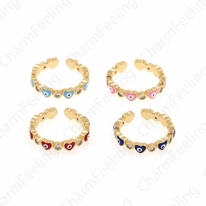 Heart-Shaped Eye Ring,18K Gold Filled Enamel Thin Ring,Heart-Shaped Eye Ring,Love Ring,Gold Open ring,Adjustable Ring, Heart-Eye Ring