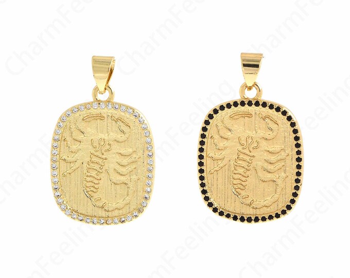 Scorpion Pendant, Micropavé CZ Insect Pendant, Round Charm, 18K Gold Filled Scorpion Charm, DIY Jewelry Supplies,27.5x17.3x1.5mm