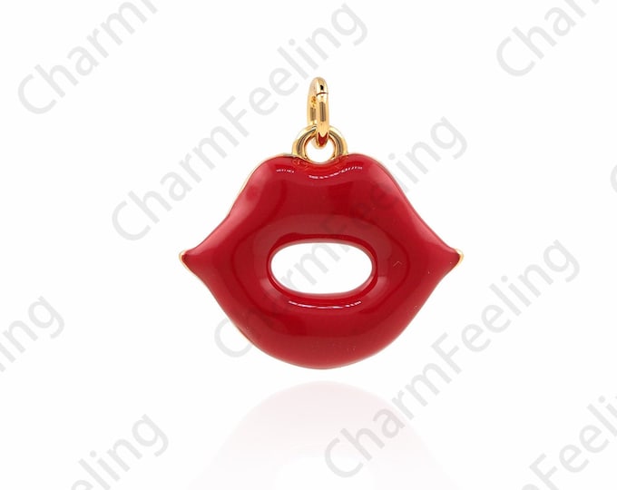 18K Gold Filled Lip Shape Pendant,Enamel Charm,Lip Shape Charm,Her Fashion Accessories,DIY Jewelry Making Components 16.5x29.5x2mm