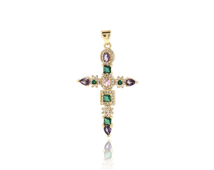 18K Gold Filled Cross Pendant,Religious Charm,Christian Charm, Micropavé CZ Cross Necklace,Cross Charm,DIY Jewelry Accessories,43.5x25x3.5mm