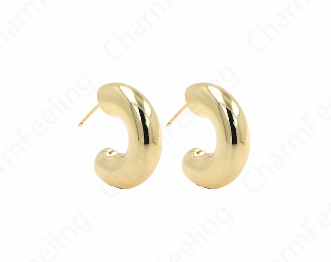 1 Pair Dainty Earrings,C-Shaped Earrings 18K Gold Filled Thick Earrings Moon Earrings Crescent Earrings Gift for Her,25x26.5x8mm