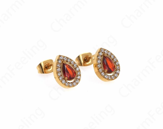 18K Gold Filled Teardrop Earrings,Teardrop Earrings, Micro pavé CZ Droplet Earrings, Stainless Steel Earrings, Gift for Her, 11x8.5x2mm
