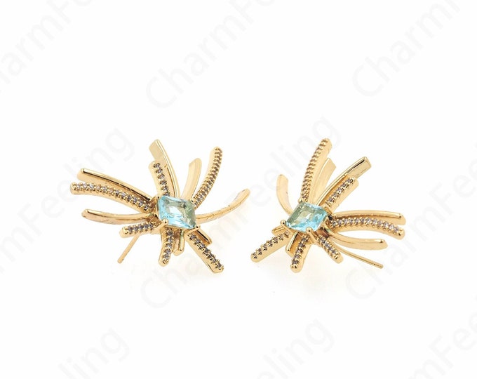 18K Gold Filled Round Earrings,Pierced Earrings,Micropavé CZ Flower Charm,Flower Earrings,DIY Jewelry Supplies,25x16.5x38.8mm