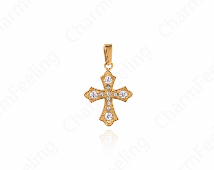 Micropavé CZ Cross Pendant, Christian Charm, Cross Necklace, Religious Charm,DIY Jewelry Making Accessories 21.5x12.5x1.8mm