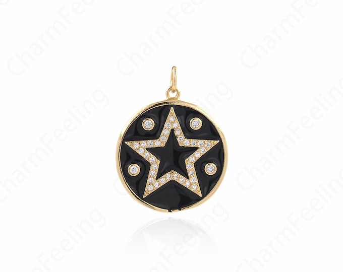 Star Charm, Round Enamel Charm,Enamel Star Pendant, Star Necklace, Round Star Pendant, DIY Jewelry Making Accessories 20.5x25x2mm