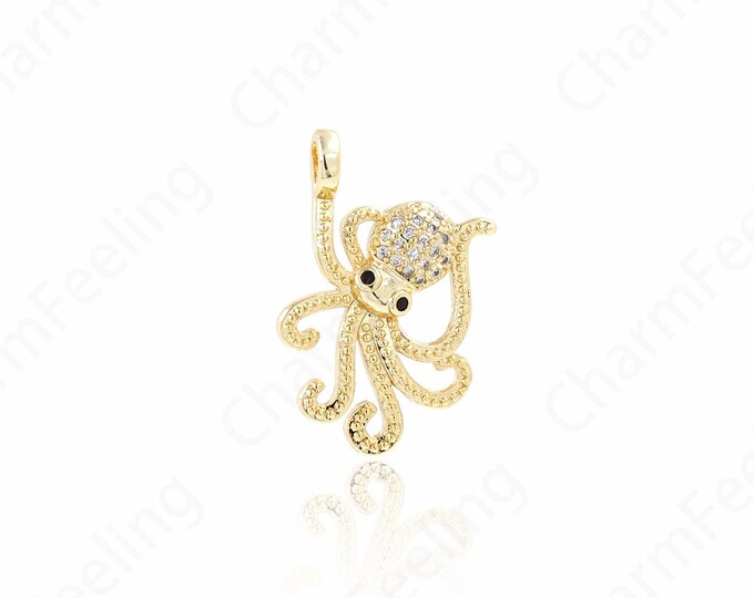 Octopus Charm,Octopus Necklace, 18K Gold Filling Charm,Micropavé CZ Octopus Charm,Animal Pendant,Ocean Pendant,DIY Jewelry 24x15x4.3mm