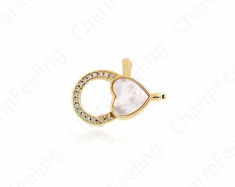 Love Clasp, 18K Gold Filled Lobster Clasp, Bracelet Clasp, Micro pavé CZ Shell Clasp, Spring Clasp, DIY Jewelry Supplies, 22x15.5x6mm