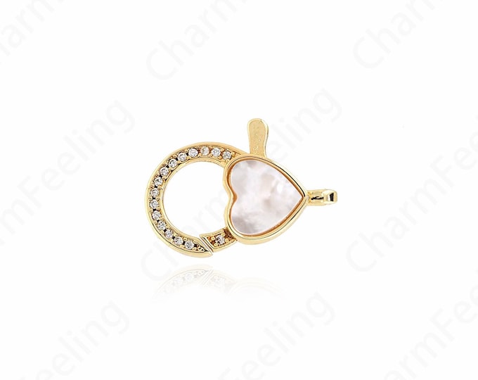 Love Clasp, 18K Gold Filled Lobster Clasp, Bracelet Clasp, Micro pavé CZ Shell Clasp, Spring Clasp, DIY Jewelry Supplies, 22x15.5x6mm