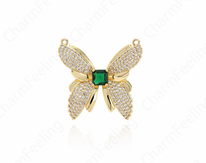 Micropavé CZ Insect Charm, Butterfly Pendant, 18K Gold Filled Butterfly Necklace, Butterfly Charm, DIY Jewelry Supplies, 31.5x32x5mm
