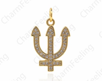 18K Gold Filled Neptune Necklace Trident Necklace Neptune Trident Pendant Greek Poseidon Pendant Bracelet (22x14x1.5mm)