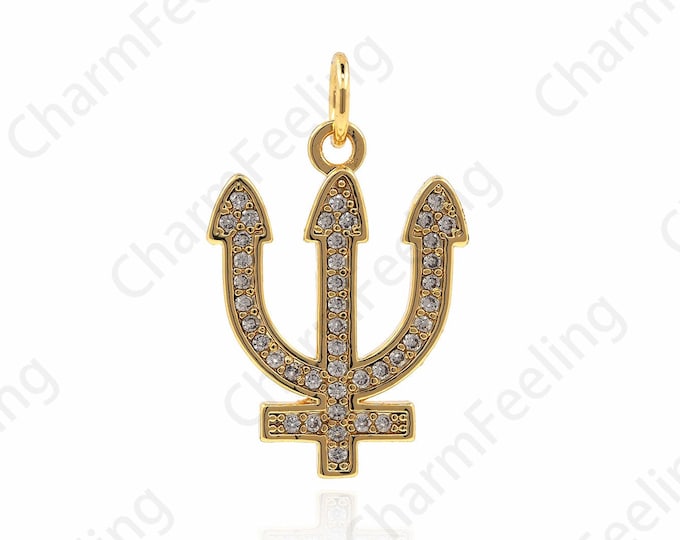 18K Gold Filled Neptune Necklace Trident Necklace Neptune Trident Pendant Greek Poseidon Pendant Bracelet (22x14x1.5mm)