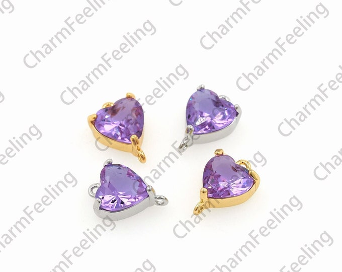 18K Gold Filled Crystal Heart Pendant, Classic Cut Heart Necklace, Crystal Charm, Love Charm, DIY Jewelry Accessories, 12.5x8.5x4.8mm