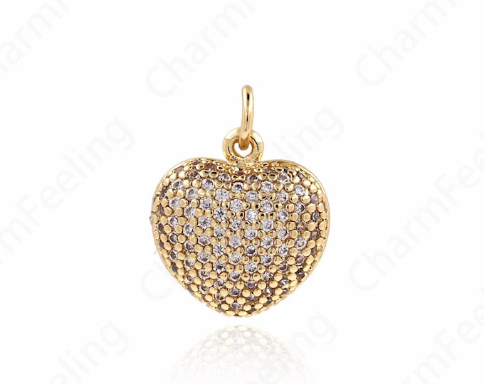 Heart Charm, Micropavé CZ Heart Pendant, 18K Gold Filled Love Necklace,Gift for Her, DIY Jewelry Accessories,18.5x14x7mm