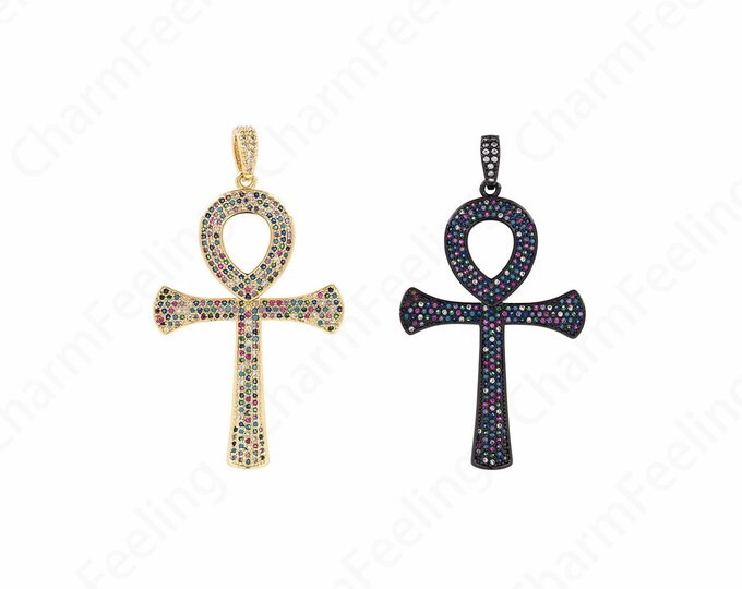 Micropavé CZ Christian Pendant, Religious Charm, Cross Necklace, 18K Gold Filled Cross Charm, DIY Jewelry Supplies, 58.5x32.5x4.5mm