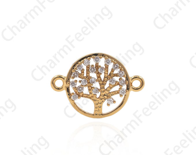 Micro-Pave Round Tree Of Life Connector, CZ Tree Of Life Charm, Tree Pendant, DIY Jewelry Making Accessories 18.4x12.6x1.7mm  1pcs
