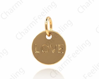 18K Gold Filled Round LOVE Pendant, Love Charm, Minimalist Charm, DIY Jewelry Making Accessories 11.5x8.5x1mm 1pcs