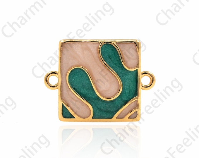18K Gold Filled Enamel Connector, Puzzle Connector, Enamel Charm, DIY Bracelet Accessories 12x16x3mm