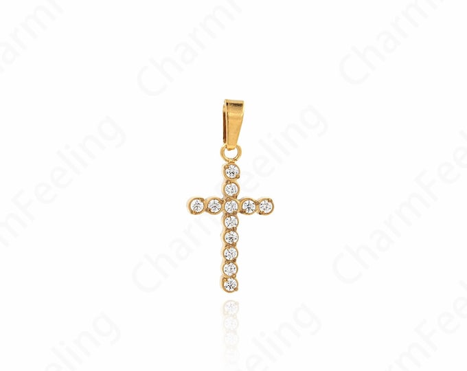 Micropavé CZ Cross Pendant, Cross Necklace, Religious Charm,Christian Charm, DIY Jewelry Making Accessories 22x10x2mm