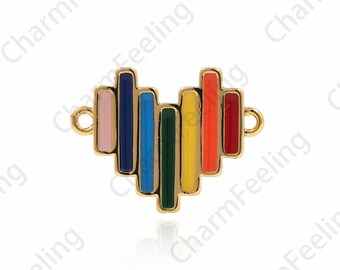 Enamel Rainbow Connector, Necklace Bracelet Accessories,18K Gold Filled Heart Connector, Enamel Love Connector, Rainbow Jewelry, 13x17x1.5mm
