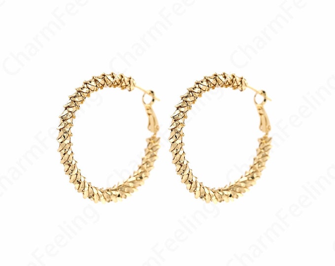 Twist Earrings, Round Earrings, Thin Gold Earrings, 18K Gold Filled Thin Earrings, Gift for Her, 41x5mm