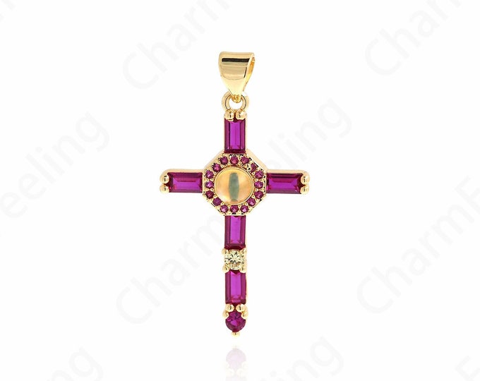 18K Gold Filled Cross Charm, Cross Necklace, Micropavé CZ Religious Charm, Christian Pendant, DIY Jewelry Supplies, 34.5x18x5mm