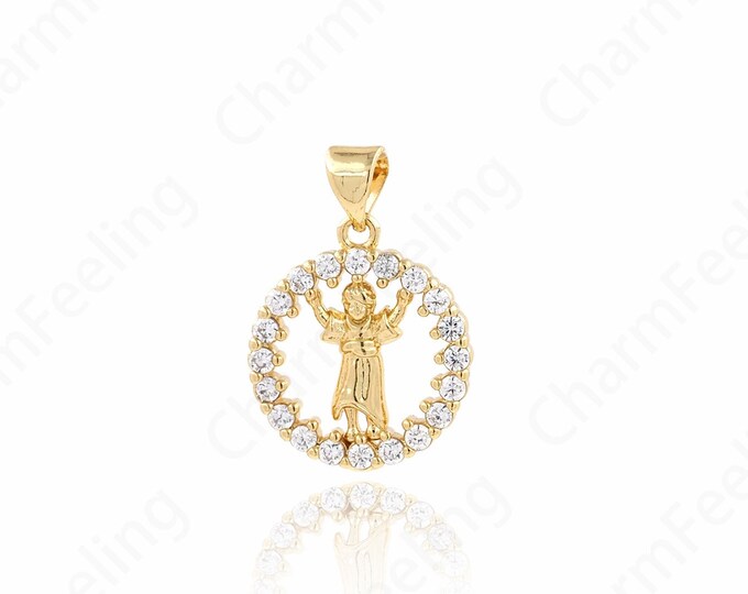 Boys Necklace, 18K Gold Filled Boys Charm, Boys Pendant, Micropavé CZ Kids Charm, DIY Jewelry Supplies, 23.5x16.2x2.8mm