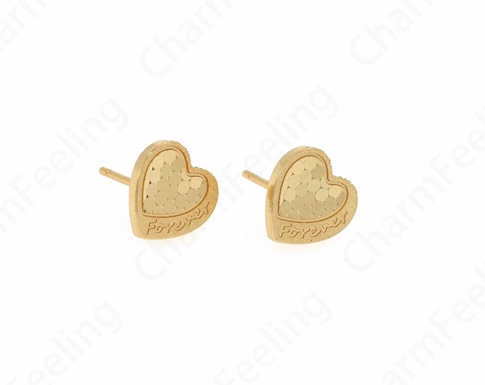 1 Pair,Honeycomb Earrings, 18K Gold Filled Heart Stud Earrings,Dainty Love Earrings, Pierced Earrings, DIY Jewelry Accessories,9.5x10x1.2mm