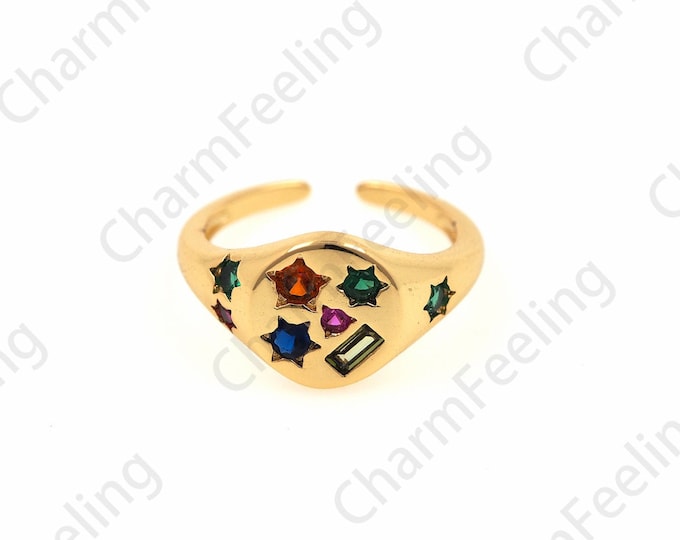 18K Gold Filled Signet Ring, Geometric Ring, Good Luck Ring, Good Luck Charm, Gold Open Ring, Adjustable Ring,