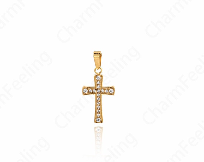 Christian Charm, Micropavé CZ Cross Pendant, Cross Necklace, Religious Charm,DIY Jewelry Making Accessories 22x10x1.7mm