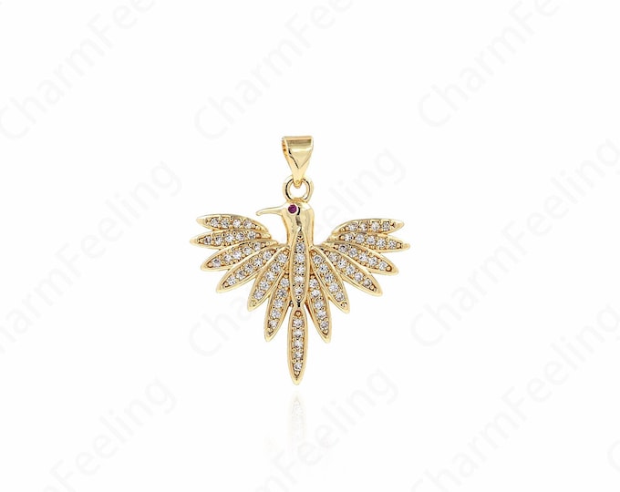 Bird Charm,Eagle Charm,Round Charm 18K Gold Filled Eagle Pendant,Eye Necklace,DIY Jewelry Supplies, 27.5x30x4mm