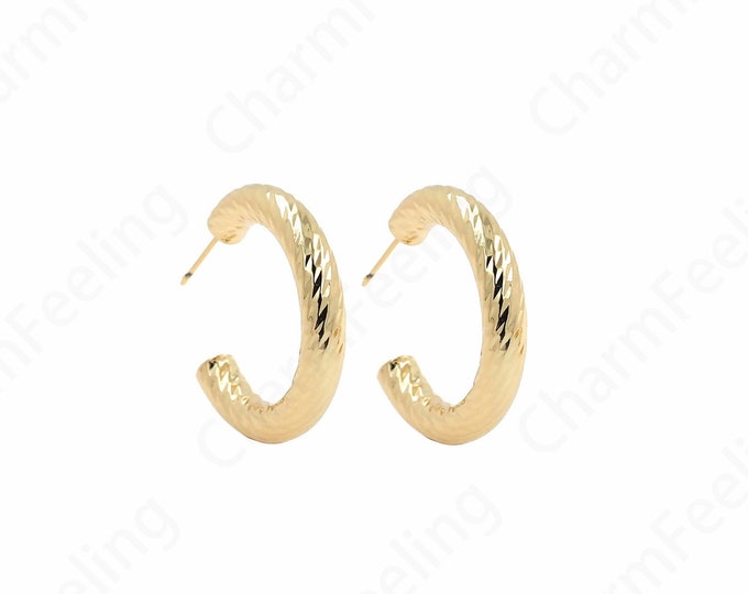 1 Pair Dainty Earrings,18K Gold Filled Thick Earrings C-Shaped Earrings Moon Earrings Crescent Earrings Gift for Her,29.5x30x5.5mm