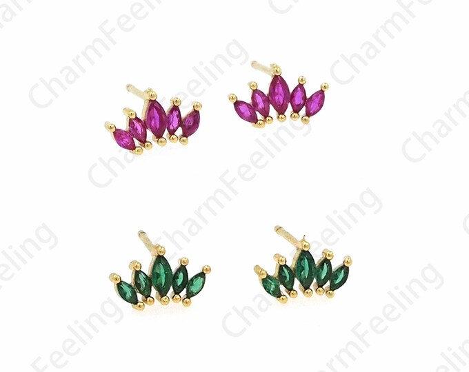 Plant Earrings,18K Gold Filling Grass Earrings,Plant Charm,Micropavé CZ Clover Earrings, Pierced Earrings,Exquisite Earrings,9.6x5.8x14.1mm