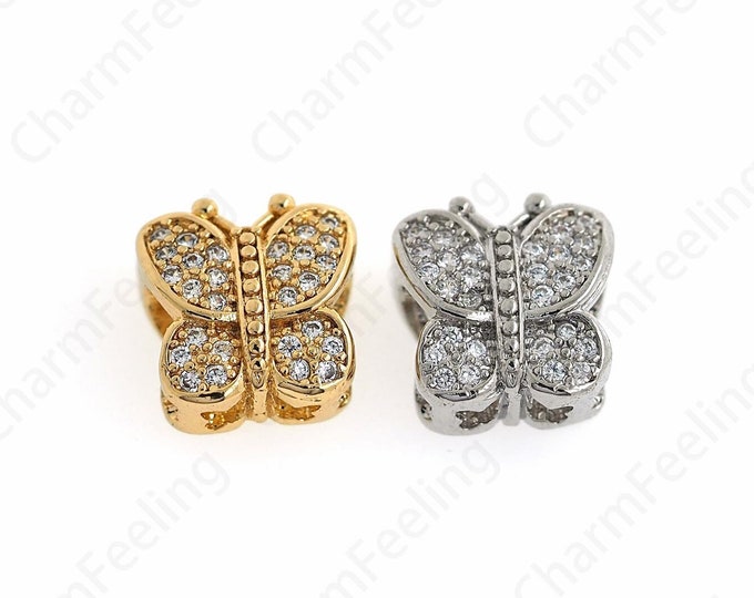 MicroPave CZ Butterfly Bead, Insect Beads,18K Gold Filled Butterfly Necklace Bracelet Beads DIY Jewelry Supplies, 9.7x9.5x5.3mm