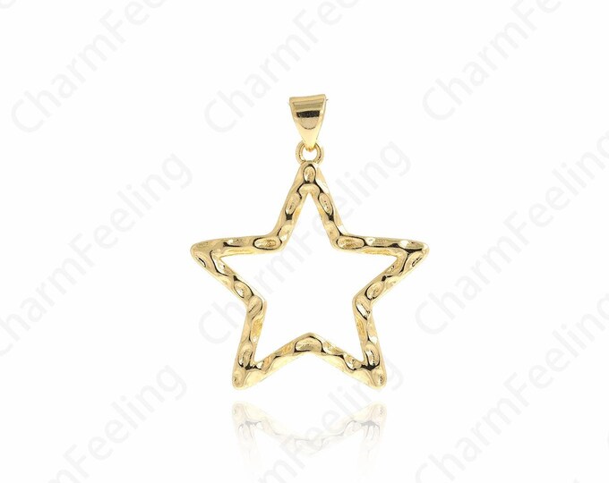 Hollow Star Charm, Micropavé CZ Five-pointed Star Necklace, Star Pendant, 18K Gold Filled Star Pendant, DIY Jewelry Components 31.5x26x2.2mm