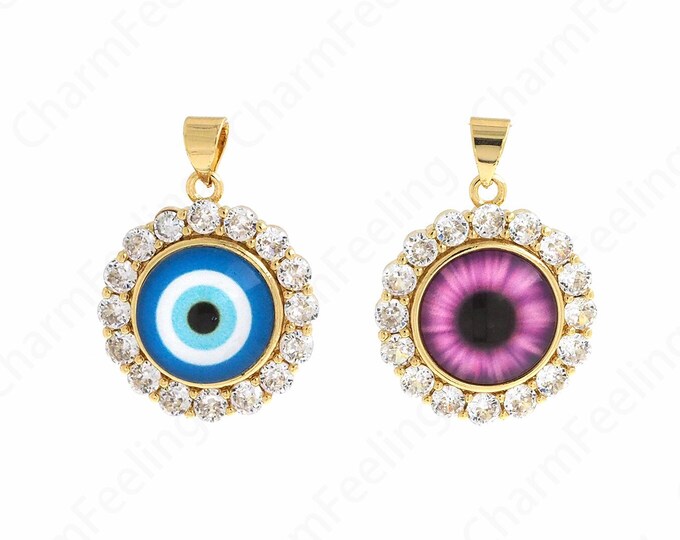 18K Gold Filled Eye Pendant, Magic Eye Necklace, Magic Eye Charm, Enamel Eye Pendant, Enamel Charm, DIY Jewelry Accessories 27x19.5x5.7mm