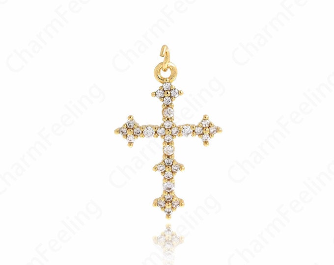 Religious Jewelry, 18K Filled Gold Cross Pendant, Cross Charm, DIY Jewelry Making Accessories 29.5x18x2.8mm