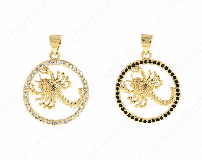 Scorpion Pendant, Micropavé CZ Insect Pendant, Insect Charm, 18K Gold Filled Scorpion Charm, DIY Jewelry Supplies, 27x19.5x2.3mm
