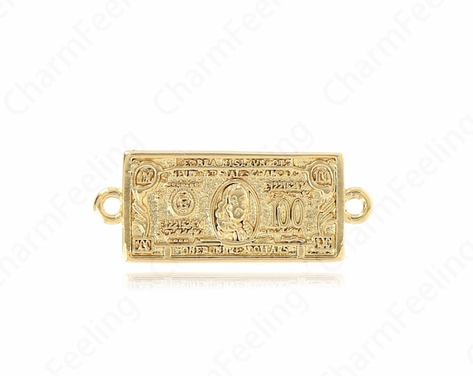18K Gold Filled Rectangular Connector,US Dollars Connector, Paper Currency Charm,DIY Jewelry Supplies, 10x24.5x1mm