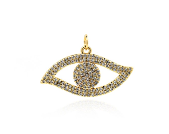 Eye Necklace, Micropavé CZ Lucky Eye Charm, 18K Gold Filled Eye Pendant, Eye Charm, Lucky Charm, DIY Jewelry Accessories 19.5x29.5x2.8mm